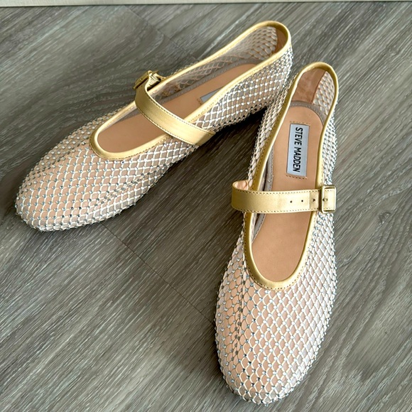 Steve Madden Shoes - Steve Madden Gold & Nude Mesh Mary Jane Flats
